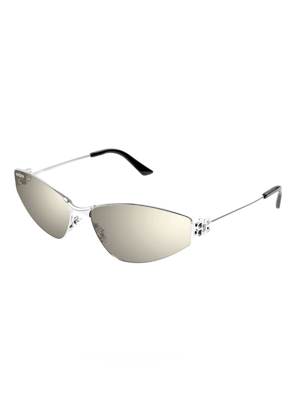 $564 Balenciaga BB0335S Silver Mercury Cat Eye Metal Sunglasses 65-16-140